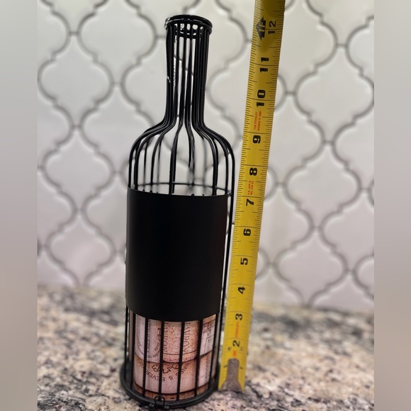 Black Metal Wine Cork Holder Bottle w/ Chalk Label Bar Cart Decor - Picture 6 of 7